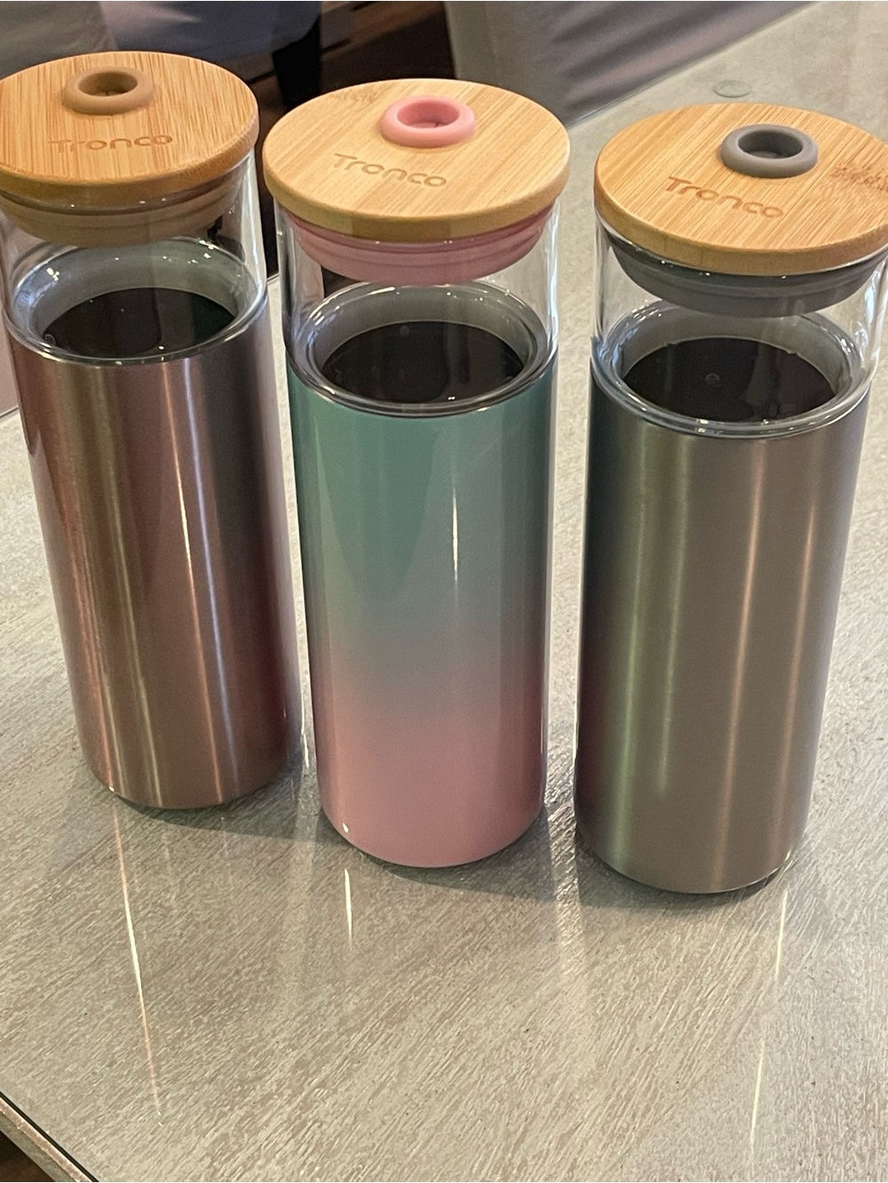 Tronco Bamboo Lid Glass Water Bottles set of three
